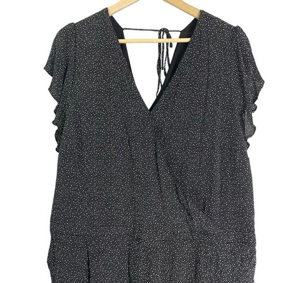 LOFT Plus Jumpsuit in Black Dots Flutter Sleeve Wrap Top 16 - Picture 4 of 8
